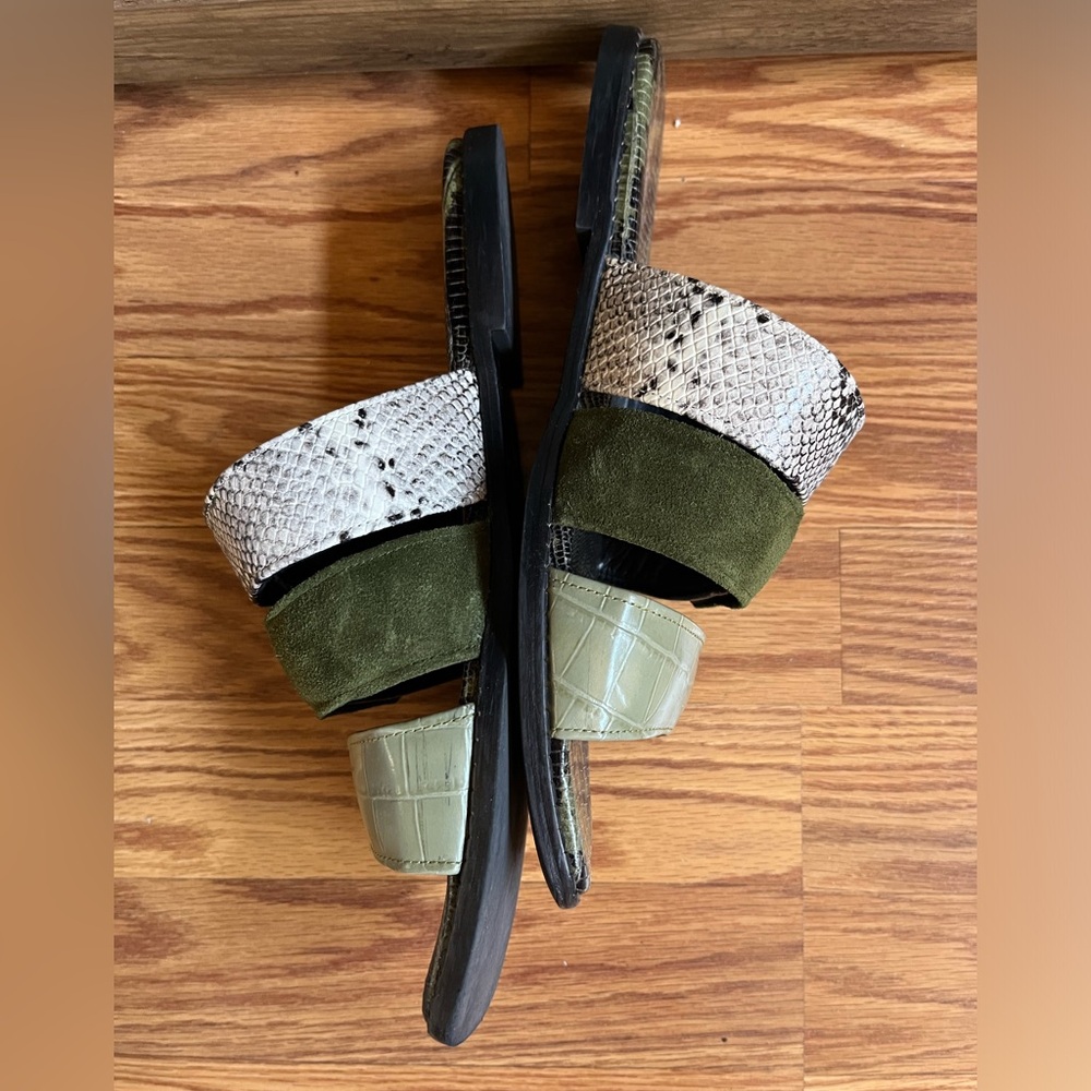Freda Salvador Olive Green Multi-Texture Slide Sandals - Picture 3 of 8
